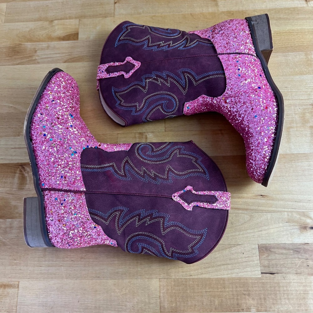 Cowboy Boots Pink Glitter Western Kids Size 5 Embroidered Cowgirl Unbranded - Picture 5 of 9